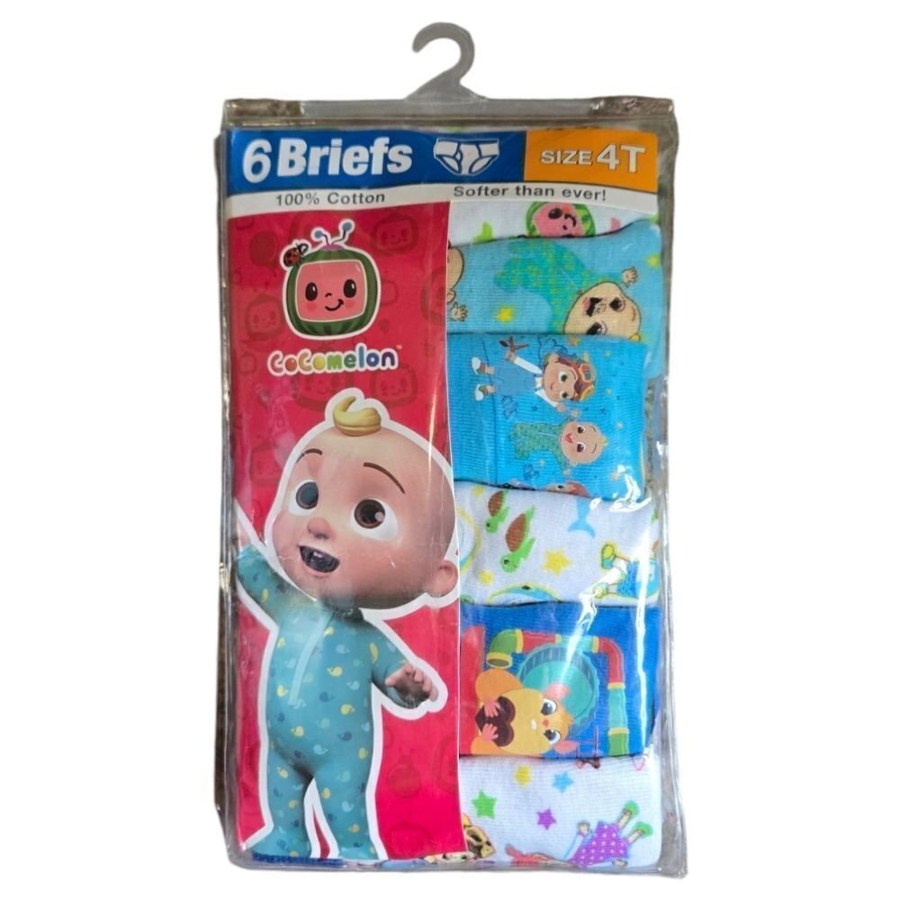 Cocomelon 4T Toddler Boys 6 Pack Cartoon Briefs NWT Colorful Cotton Multi-pack